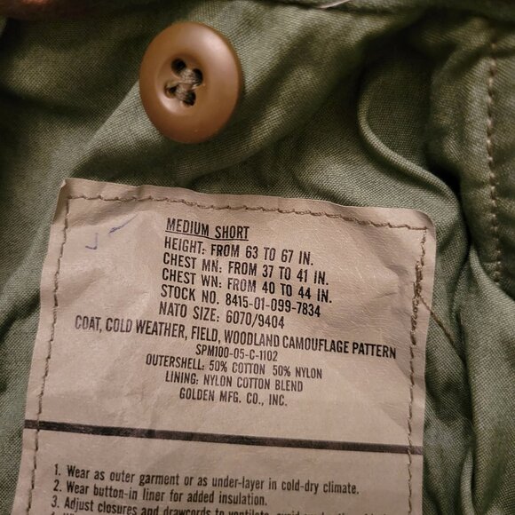 Vintage US Army Woodland Camouflage Field Jacket Medium Short Cold Weather - Picture 3 of 10